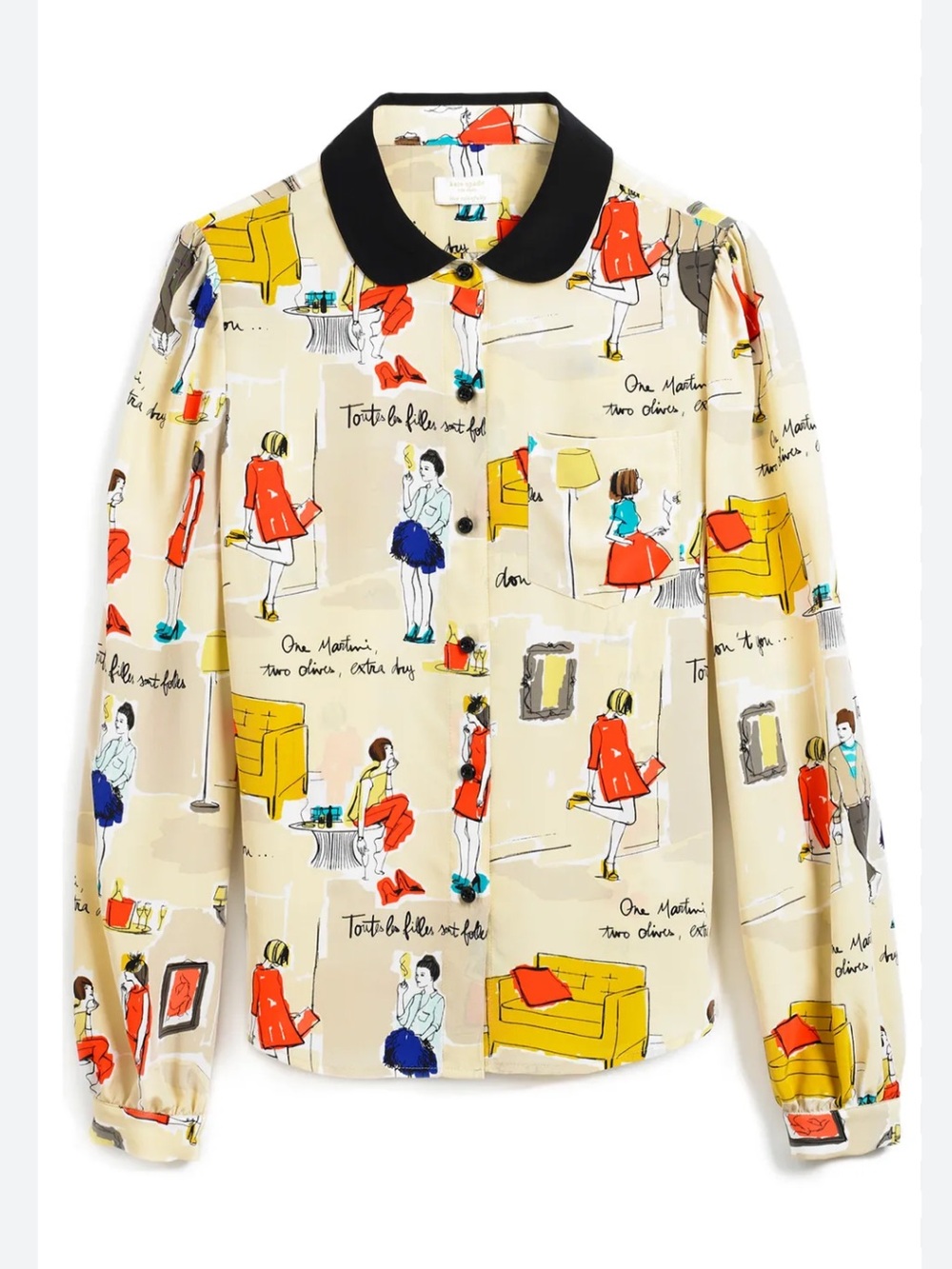 Kate Spade 100% Silk "Martini" Graphic Print Blouse 2